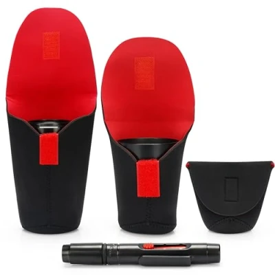 Abbildung von BELLE VOUS 3er Pack Schutztaschen für Kameraobjektive &amp; Reinigungsstift Objektivtasche universal weiche Tragetaschen 3X Objektiv Tasche versch. Größen