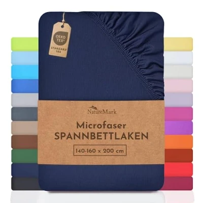 Abbildung von NatureMark Mikrofaser SPANNBETTLAKEN zum Sparpreis! viele Größen und Farben Markenware (140x200 160x200 cm, Navy blau)
