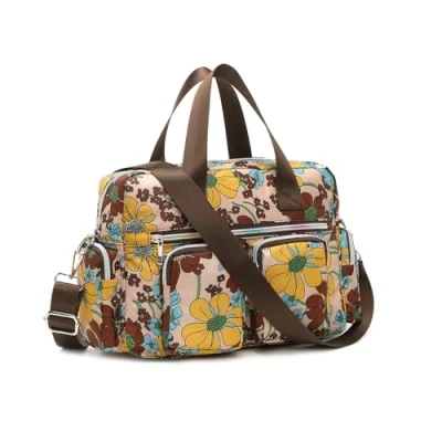 Abbildung von KONO leichte Damen Handtasche mit Blumenmuster, Wasserdichte Henkeltasche, Groß Umhängetasche für Frauen, Multifunktionale Schultertasche Arbeit, Shopper, Reisen (Khaki)