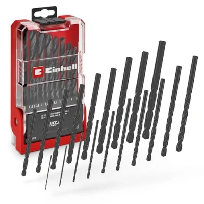Abbildung von Original Einhell 19 tlg. HSS R Metallbohrer Set (HSS 4241 Stahl, schwarz brüniert, 135 Bohrspitze, rollgewalzte Typ N Spirale, Rundschaft inkl. Aufbewahrungskassette)