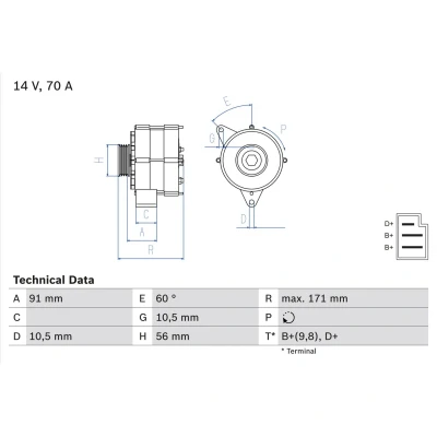 Abbildung von BOSCH 0 986 033 810 Lichtmaschine 14V 70A MERCEDES BENZ: W124 Saloon, S Class 190 kfzteile, mister auto, atp autoteile, kfzteile24