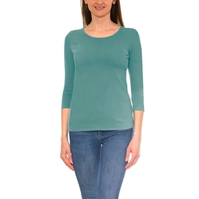 Abbildung von Alkato Damen Shirt 3/4 Arm mit Rundhals, Farbe: Salbeigrün Uni, Größe: L