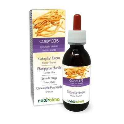 Abbildung von Cordyceps oder Chinesische Raupenpilz (Cordyceps sinensis Ophiocordyceps sinensis) Pilz Alkoholfreier Urtinktur Naturalma Flüssig Extrakt Tropfen 120 ml Nahrungsergänzungsmittel Veganer