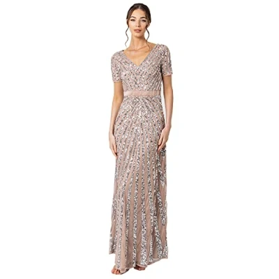Abbildung von Maya Deluxe Damen Evening Sequins Maxi Elegant for Wedding V neck A line Cut Bridesmaid Dress, Taupe, 36 EU