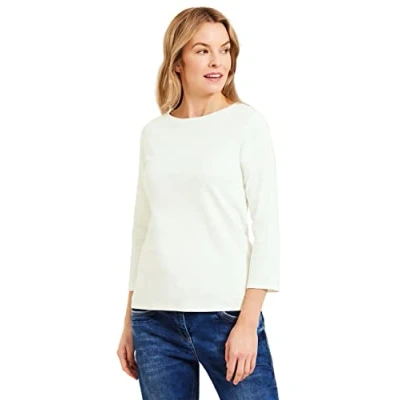 Abbildung von Cecil Damen B317389 Basic Baumwollshirt U Boot Ausschnitt, Vanilla White, L EU