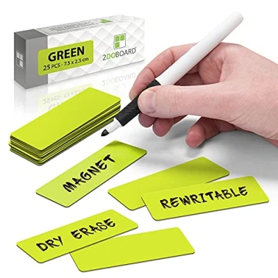 Abbildung von 2DOBOARD Magnetstreifen beschreibbar 7,5 cm x 2,5 Grün 25 Stück Magnetschilder zum beschriften Für Kühlschrank, Whiteboard &amp; Tafel Magnetetiketten