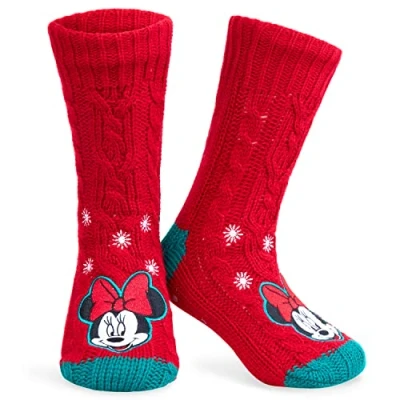 Abbildung von Disney Antirutschsocken Damen Teenager, One Size ABS Kuschelsocken Antirutsch Haussocken Winter Frauen Geschenke (Rot Minnie)