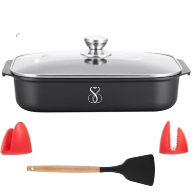 Abbildung von Bratpfanne mit deckel 34cm super antihaft bratformen bräter ofenpfanne induktion aluguss rechteckbräter hochwertiger zum schmoren grillen