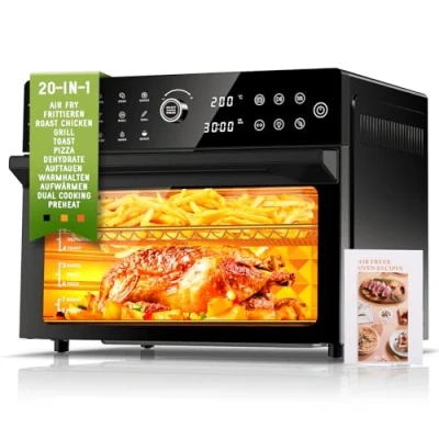 Abbildung von 30L Heißluftfritteuse XXL Minibackofen mit LED Touchscreen, Umluft 20 Programmen und Zwei Kochmodi, 1800W Heissluftfritteuse Air Fryer Oven ohne Öl, 8h Timer, Rezeptbuch,7 Anhänge