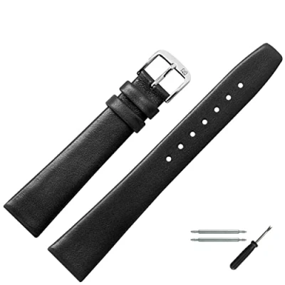 Abbildung von MARBURGER Uhrenarmband 12mm Leder Schwarz Silber Glatt Montage Set 7101210000120
