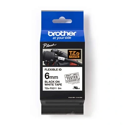 Abbildung von Brother Original P Touch Schriftband 6 mm, schwarz auf weiß (u.a PT H100LB/R, H105, E100/VP, D200/BW/VP, D210/VP) zur Kabel und Rohrbeschriftung, laminiert TZEFX211
