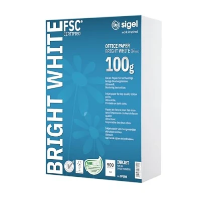 Abbildung von SIGEL IP150 InkJet Papier A4 ultraweiß, beidseitig bedruckbar, 100 g, 500 Blatt, aus nachhaltigem Papier, Ideal als Bewerbungspapier und hochwertige farbige Ausdrucke