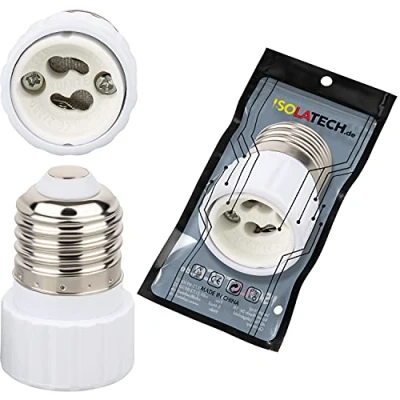 Abbildung von ISOLATECH 1Stk E27 Lampenfassung Adapter für GU10 LED Energiesparlampen, Leuchtmittel Fassung, Keramik Sockel, Smart Home (max. 250V/2A)
