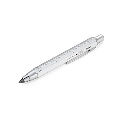Abbildung von TROIKA ZIMMERMANN 5,6 BLEISTIFT PEN56/SI Fallminen Stift (5,6 mm HB Mine) Zentimeter /Zoll Lineal 1:20m/1:50 m Skala Anspitzer Messing lackiert silber