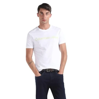 Abbildung von Calvin Klein Jeans Herren T Shirt Kurzarm Institutional Logo Slim Fit, Weiß (Bright White), L