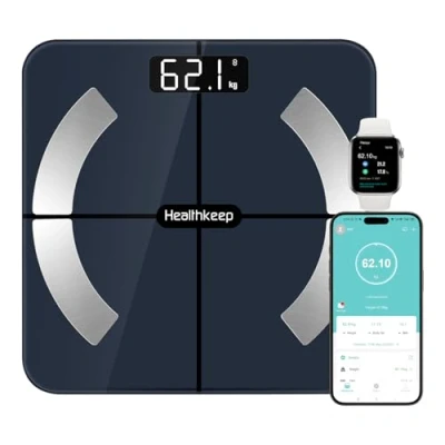 Abbildung von Körperfettwaage, Bluetooth Personenwaage mit App, Smart Digitale Waage für Körperfett, BMI, Gewicht, Muskelmasse, Wasser, Protein, Skelettmuskel, Knochengewicht, BMR, Schwarz