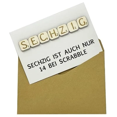 Abbildung von Woodland Mail Lustige Geburtstagskarte mit echten Holzsteinen auf der Vorderseite Scrabble Stil (60 Geburtstag)