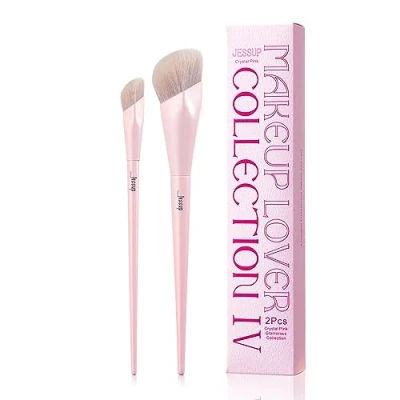 Abbildung von Jessup Pinselset makeup, Foundation Pinsel und Concealer Pinsel, 2 teiliges rosa Make up Set, Gesichtspinsel Gesichts Makeup für flüssige Creme, Premium Synthetik T497