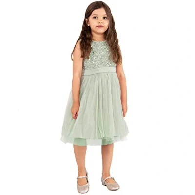 Abbildung von Maya Deluxe Mädchen^Mädchen Paillettenverziertes Hochzeit und Geburtstag Festlich mit Bandschleife Brautjungfernkleid Kleid, Green Lily, 9 Years