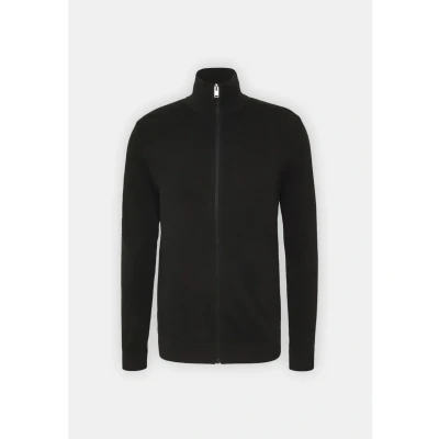 Abbildung von Herren Selected Basic Strickjacke Einfarbiger Baumwolle Cardigan SLHBERG Zip Longsleeve Sweatshirt, Farben:Schwarz, Größe Pullover:M