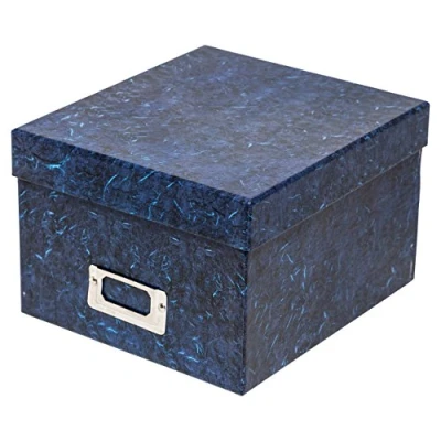 Abbildung von The Photo Album Company ALBOX57BLUE Robuste Geschenkbox zum Aufbewahren von Fotos, 13 x 18 cm, dunkelblau marmoriert