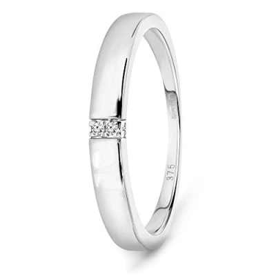 Abbildung von Miore Verlobungsring Damen aus 9 Karat Weißgold (375) mit 0.02 Ct Diamanten in Spannfassung 4 natürlichen Brillanten Echtgold allergenfrei &amp; handgefertigt (Gr.48 60)