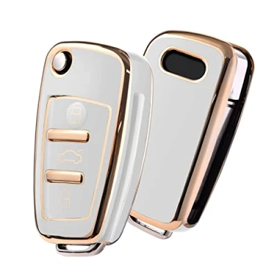 Abbildung von OATSBASF Schlüsselhülle Geeignet für Audi, Autoschlüssel Hülle A1 A3 A4 A6 Q3 Q5 Q7 S3 R8 TT Silicone TPU Schutzhülle (Goldener Rand Weiß)