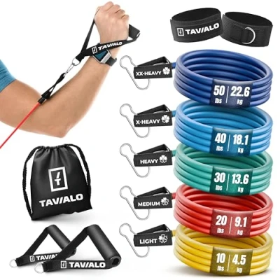 Abbildung von TAVIALO Widerstandsbänder mit Griff: Fitnessbänder 5er Set für Kraftraining und Muskelaufbau, Türankerbefestigung, Expander Resistance Bands/Fitnessgeräte zuhause
