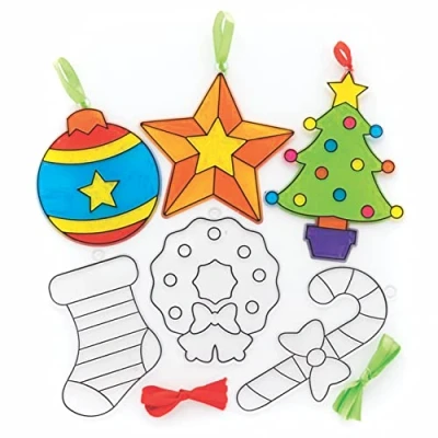 Abbildung von Baker Ross FC230 Weihnachten Sonnenfänger Bastelset 10er Pack, Buntglaseffekt für Kinder zum Bemalen, Basteln und Aufhängen, Weihnachtsbastel Ideen, Weihnachtsdeko Basteln, Rot