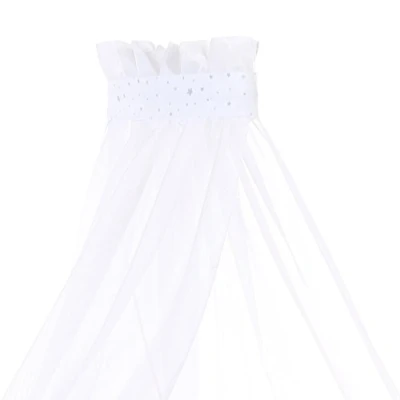 Abbildung von babybay Himmel Piqué mit Band passend für alle Modelle bis 96 cm Länge, weiß Sternemix Sand/azurblau