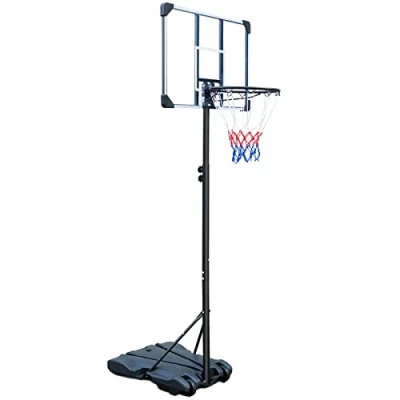 Abbildung von HIONRE Tragbarer transparenter Basketballkorb Basketballständer mit Rollen, verstellbar, 165 cm 213 cm, Schwarz