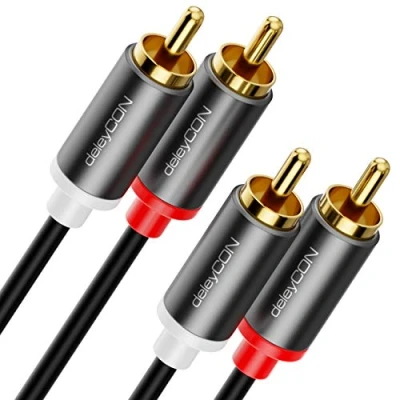Abbildung von deleyCON 1,5m Cinch Kabel RCA HiFi Audio Audiokabel vergoldete Metallstecker für Heimkino Stereoanlage Verstärker Receiver Blu Ray Player (Extra Dünn &amp; Flexibel)