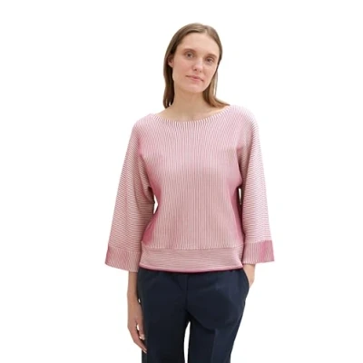 Abbildung von TOM TAILOR Damen 1042967 Pullover mit Fledermaus Ärmeln, 36339 Pink Striped Knit Design, S