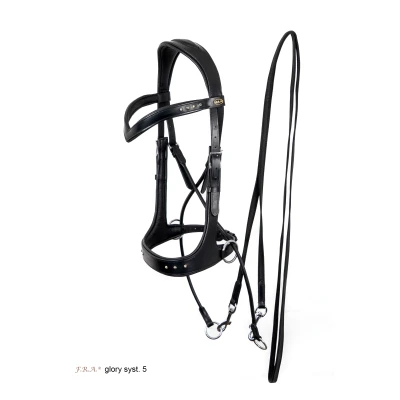 Abbildung von F.R.A Trense Glory Jawcrossed Leder mit Perlen Schwarz Pony
