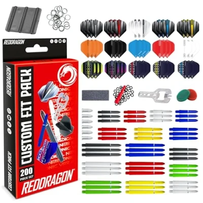 Abbildung von RED DRAGON 200 teiliges Set Dart Zubehörpaket Dartflüge, Nylonschäfte (Griffe) und Zubehör Zubehörset für Profi , Turnier oder Indoor Heimspiele