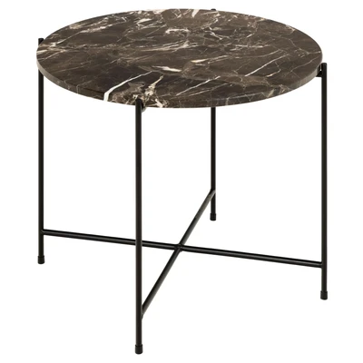 Abbildung von AC Design Furniture Agnar Runder Beistelltisch mit Poliertem Echtem Türkischem Marmor in Braun und Schwarzem Metallsockel, Ø: 52 x 40 cm, Kleiner Lampentisch Marmor, Brauner Akzenttisch