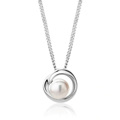 Abbildung von MIORE Schmuck, Halskette Damen Silber 925, Silberkette mit Perlen Anhänger, Perlenkette Kettenanhänger Silber, Panzerkette 45 cm, Kette