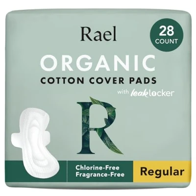 Abbildung von Rael Damenbinden mit Flügeln Bio Baumwoll Abdeckpads geruchsneutral,Auslaufschutz, dünn und super saugfähig Pads für Frauen (normal, 28 Stück)