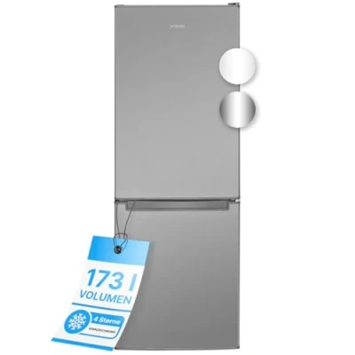 Abbildung von Bomann® Kühlschrank mit Gefrierfach 143cm hoch Kühl Gefrierkombination 173L 3 Ablagen &amp; Schubladen Türanschlag wechselbar leise Kühlgefrierkombi 40db KG 7331 inox