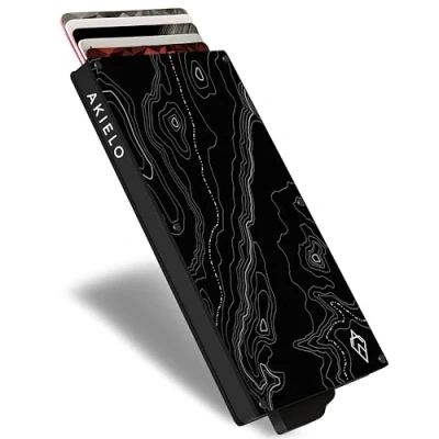 Abbildung von AKIELO Kartenetui mit RFID Schutz und Geschenkbox Minimalistische Geldbörse Herren Kompakte Wallet Kontaktloser Kreditkartenschutz (Alpha Topo Ausgabe)