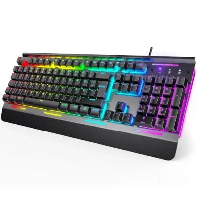 Abbildung von TECKNET RGB Gaming Tastatur für PC, Membran mit 105 Tasten, Vollmetall Pane, Handgelenkauflage,15 Zonen Beleuchtung, 25 Anti Ghosting Computer Keyboard, Deutsches Layout(QWERTZ)