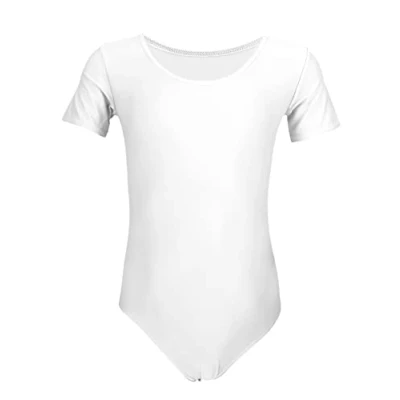 Abbildung von Aquarti Mädchen Gymnastikanzug Kurzarm Ballett Trikot, Farbe: Weiß, Größe: 134