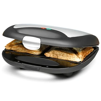 Abbildung von ROMMELSBACHER Sandwich Maker ST 710 für 2 Sandwiches, Lagen Antihaftbeschichtung, schnelles Aufheizen, wärmeisolierter Handgriff, platzsparende Aufbewahrung, schwarz/Edelstahl