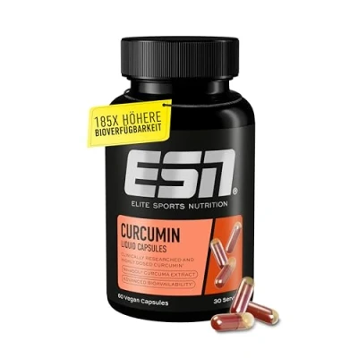 Abbildung von ESN Kurkuma Kapseln, 60 1000 mg Curcumin pro Portion, aus patentiertem NovaSOL, 185 x höhere Bioverfügbarkeit durch flüssige Form, vegan, made in Germany