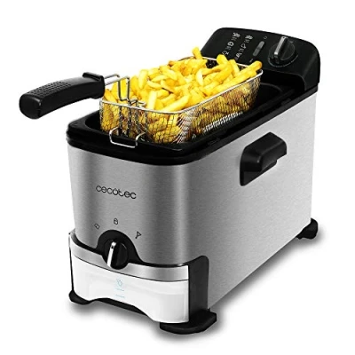 Abbildung von Cecotec Elektrische 3 Litern Fritteuse CleanFry 3000. Edelstahl mit OilClean Filter, der das Öl sauber hält, 2180 W Leistung, Abdeckung Sichtfenster und Anti Geruchsfilter (3000 ProFilter)