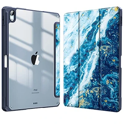 Abbildung von Fintie Hybrid Hülle für iPad Air 11 Zoll (M2) 2024, 5 2022, 4 2020 10.9 mit Stifthalter Stoßfeste Schutzhülle transparenter Hartschale auf der Rückseite, Meeresblau