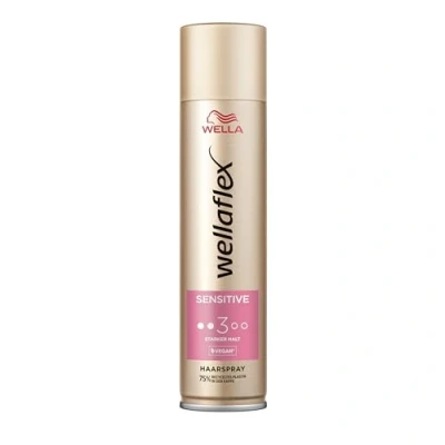 Abbildung von Wellaflex Sensitive Haarspray für Frauen Bis zu 48 Std. starker Halt Parfümfrei Sanft zur Kopfhaut, dermatologisch getestet Vegane Formel Haltegrad 3 250ml