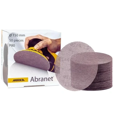 Abbildung von Mirka Abranet Netz Schleifscheiben Ø 150 mm Klett / Korn P80 50 Stk zum Schleifen von Holz, Spachtel, Lack, Kunststoff 5424105080