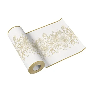 Abbildung von PAW Tischläufer aus Airlaid (40 cm x 24 m) I Tischdeko für Kommunion, Konfirmation, Hochzeit, Geburtstag, Gartenparty, Taufe Tischband Blumen, Blätter, Gold Farbe: Rose Peonies