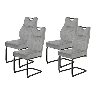 Abbildung von Hela Tische, 4er Set Esszimmerstuhl Schwingstuhl Linda, Mikrofaser Silber, Rundrohgestell grau, Komfortsitz Federkorb, 140kg belastbar